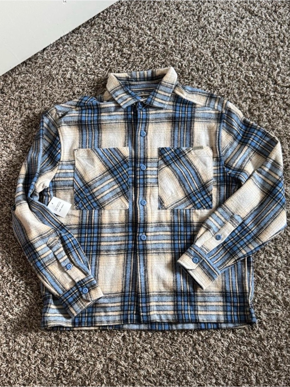 Fashion Nova Blue and Cream Plaid Shacket